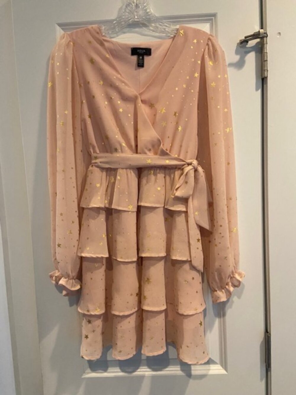 Aqua Girls Pink Gold Star Ruffle Tiered Dress in XL